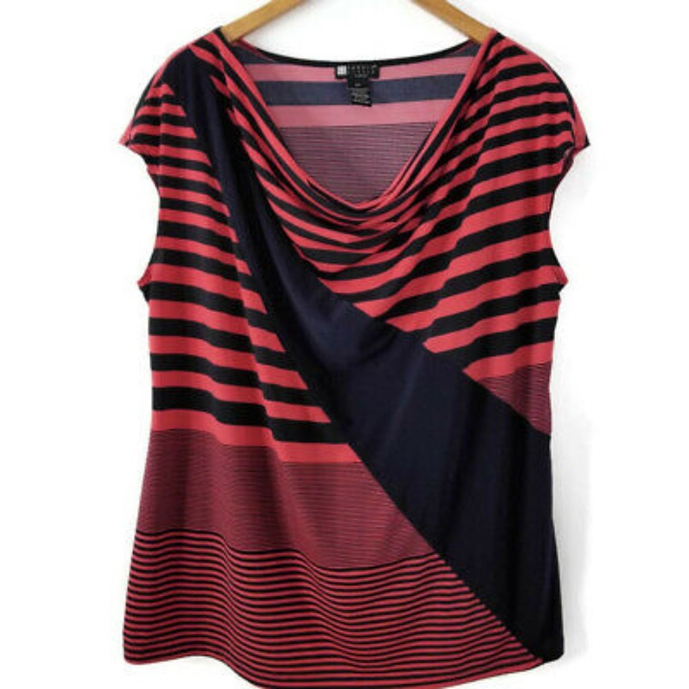 Carole Little Coral & Navy Cap Sleeve Top EUC sz 2X